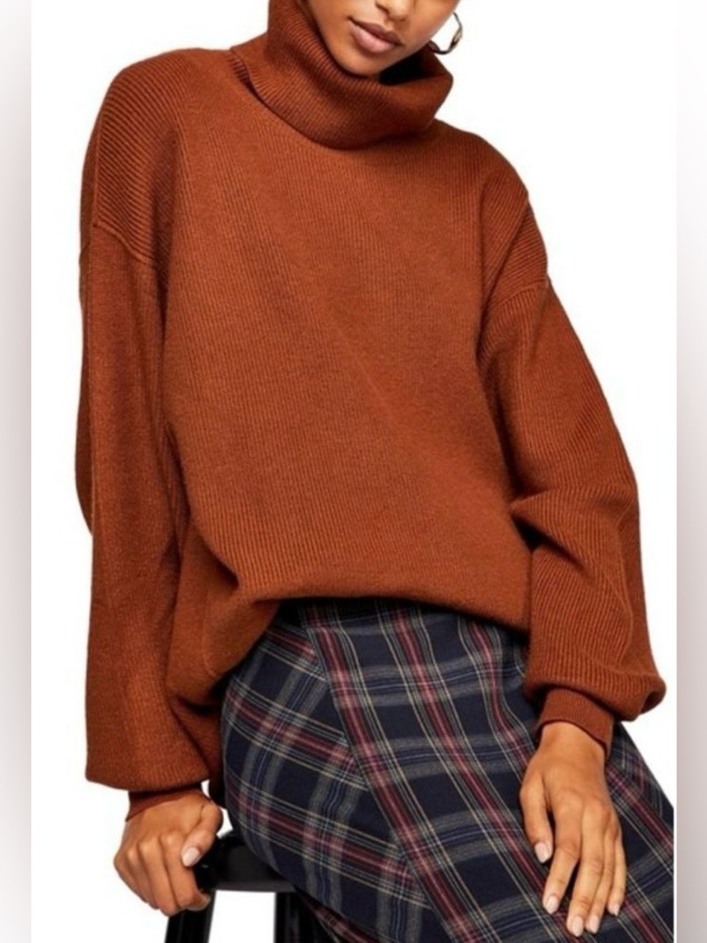 Free People Softly Structured Tunic Knit Sweater Burnt Sienna Orange Size XL